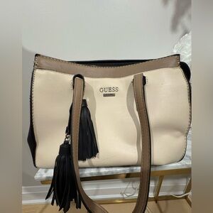 GUESS Cream and Black Tote Bag